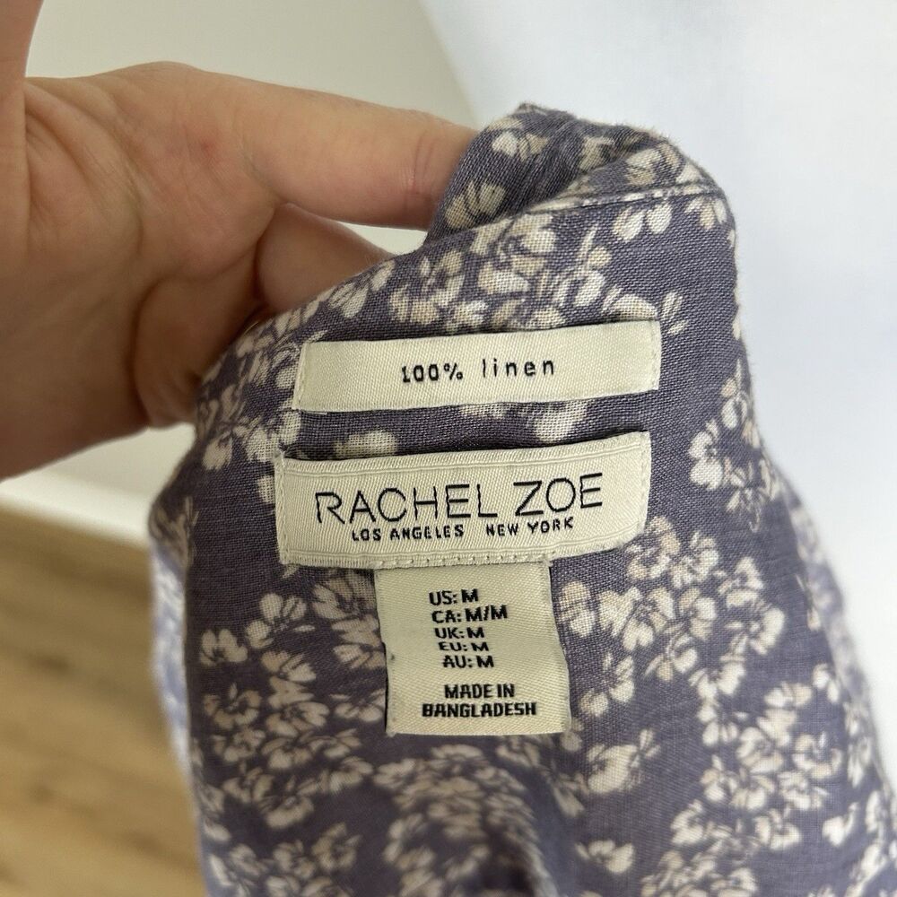 Rachel Zoe M 100% Linen Button Up Shirt Top Floral Purple Preppy Natural Fibers - Picture 3 of 3